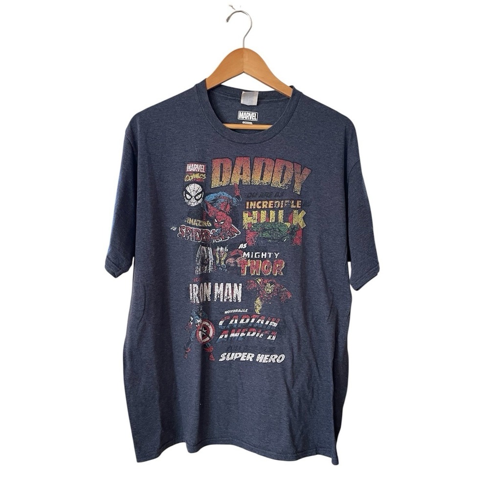 Marvel Short Sleeve T-Shirt Crew Neck XL Black Super Hero Worn In Distressed